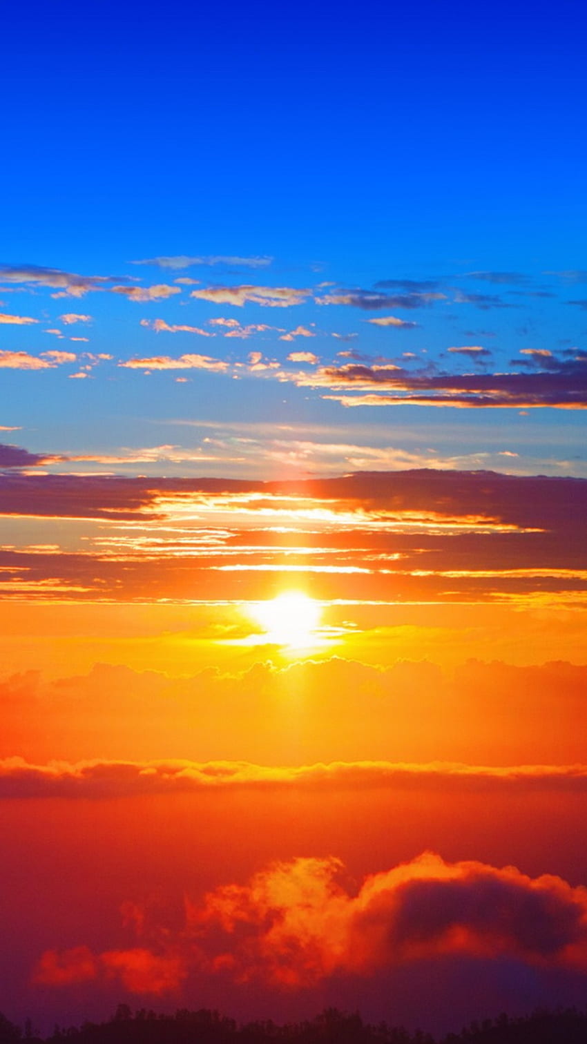 Ehrfürchtiges Sonnenuntergang-Blau-Orange-Rot-Peizaji für Telefone, blaues und orangefarbenes Telefon HD-Handy-Hintergrundbild