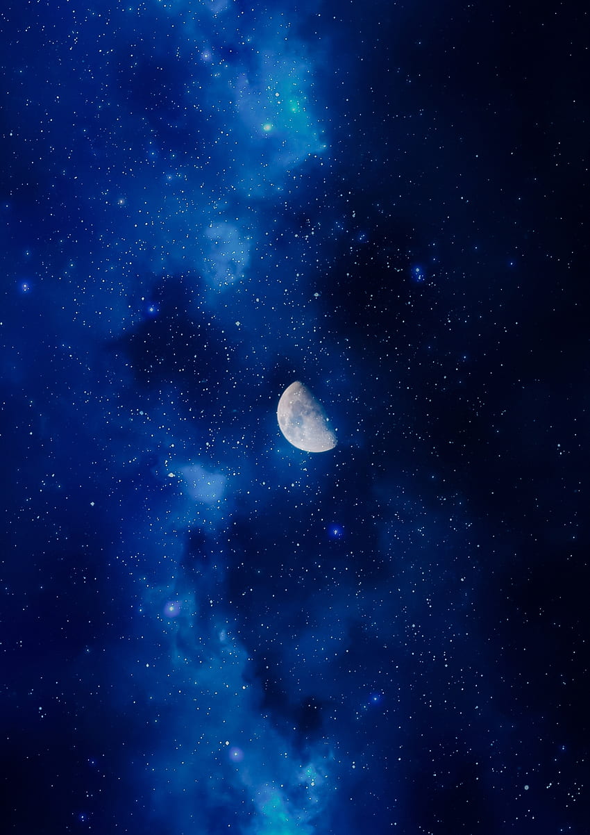 Luna, noche, estrellas, nubes, media luna fondo de pantalla del teléfono