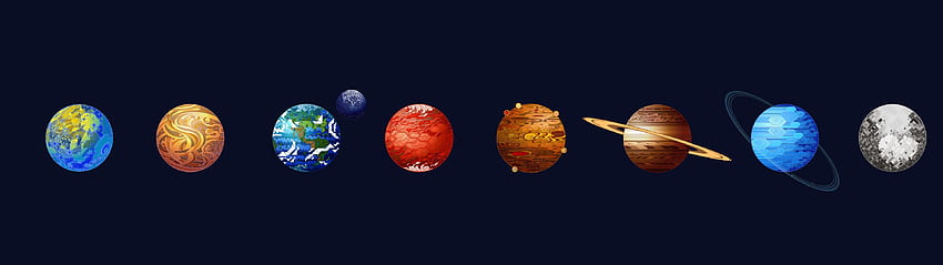 삽화 행성 디지털 아트 미니멀리즘 지구 달 태양계 금성 목성 슈퍼 울트라와이드 토성 N - 해상도: HD 월페이퍼