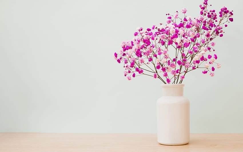 Purple spring flowers, flower vase, stylish pink vase, flowers on the  table, spring, beautiful flowers for with resolution . High Quality HD  wallpaper | Pxfuel