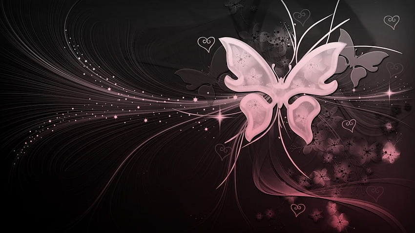 蝶 ピンクの蝶とハート、ハートと蝶 高画質の壁紙