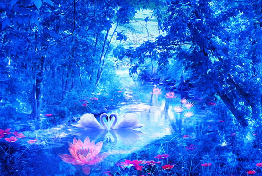 ★Delights of Swans★, blue, couples, beloved valentines, plants, blue dreams, colors, animals, waterscapes, trees, stock , exterior, resources, forests, beautiful, grass, cuteness, rocks, backgrounds, creative pre-made, love four seasons, swans, cool, softness beauty, nature, flowers, lilies, lovely, rivers, lotus HD wallpaper