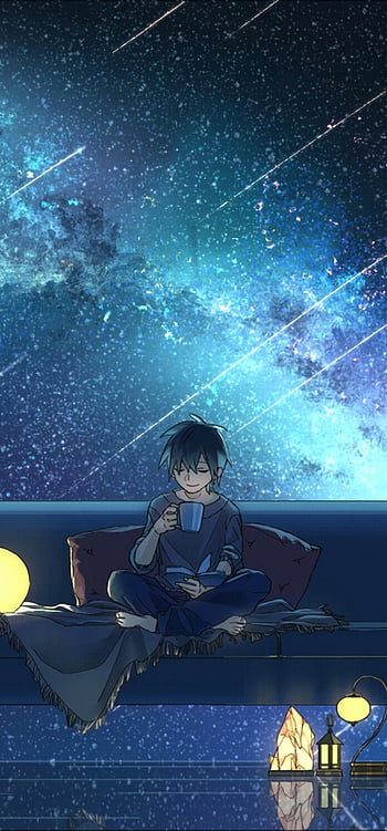 Anime Boy, Anime Landscape, Starry Sky, Night, Scenery, Barefoot, Drink,  Faling Stars for Samsung Galaxy Note 20 Ultra, 1440x3088 HD phone wallpaper  | Pxfuel