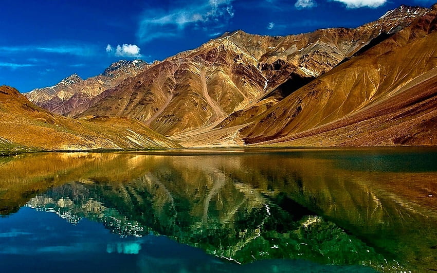 Chandra Taal (Moon Lake), l'Inde, la réflexion, l'Inde, le ciel, la nature, les montagnes, le lac Fond d'écran HD