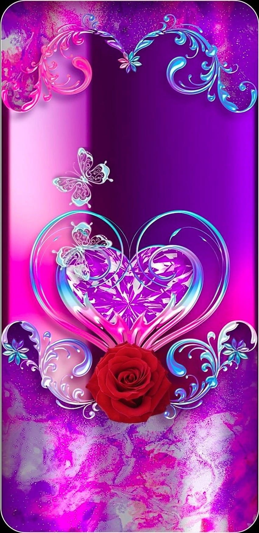 Fancy floral heart, red, magenta HD phone wallpaper