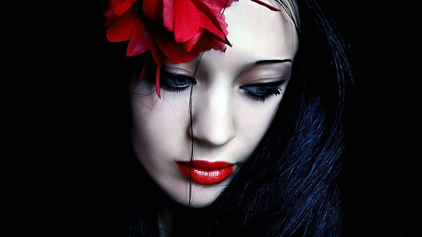 Women females girls gothic vampire face pale sad sorrow emotions red contrast dark | | 24010 | UP HD wallpaper