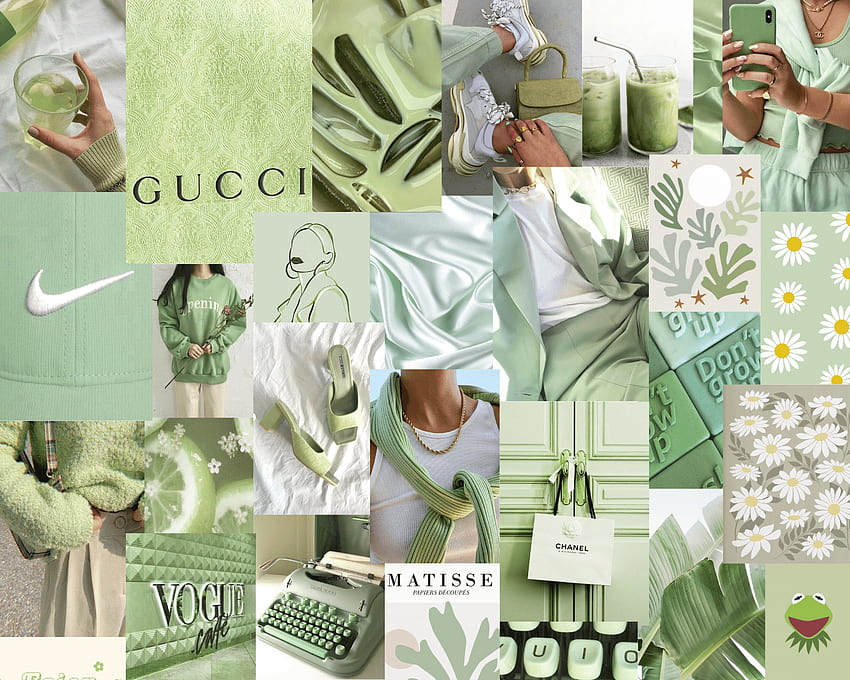 Kit Poster Estetico Verde Salvia (200 Pezzi) – Aesthetic 101, Collage Verde Salvia Sfondo HD