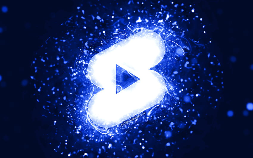 Youtube şort koyu mavi logo, koyu mavi neon ışıklar, yaratıcı, koyu mavi soyut arka plan, Youtube şort logosu, sosyal ağ, Youtube şort HD duvar kağıdı