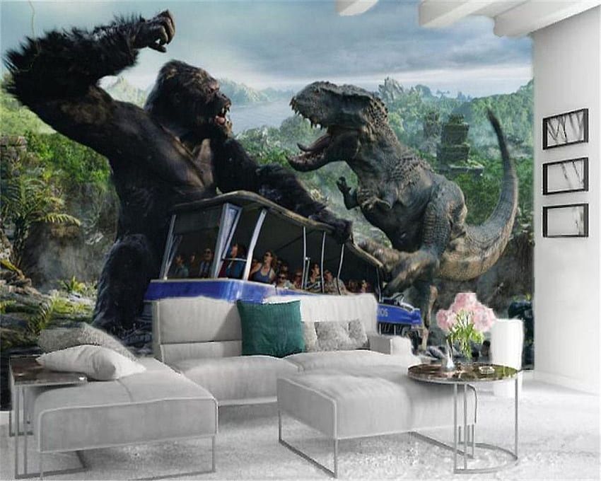 Kustom 3D Hutan Hujan Dinosaurus Gorilla King Kong Dinding Latar Belakang TV Digital Printing Kertas dinding tahan lembab. . - AliExpress Wallpaper HD