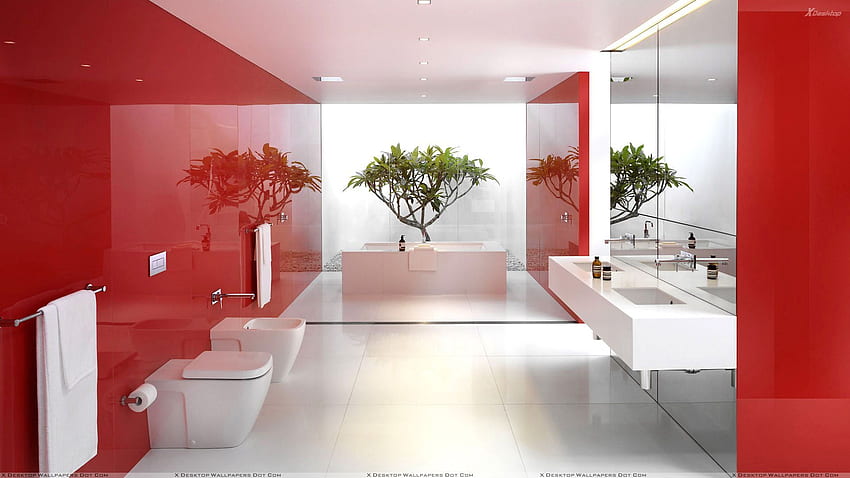 Hermoso interior de baño rojo y blanco Novero Homes And Renovations, Red House fondo de pantalla