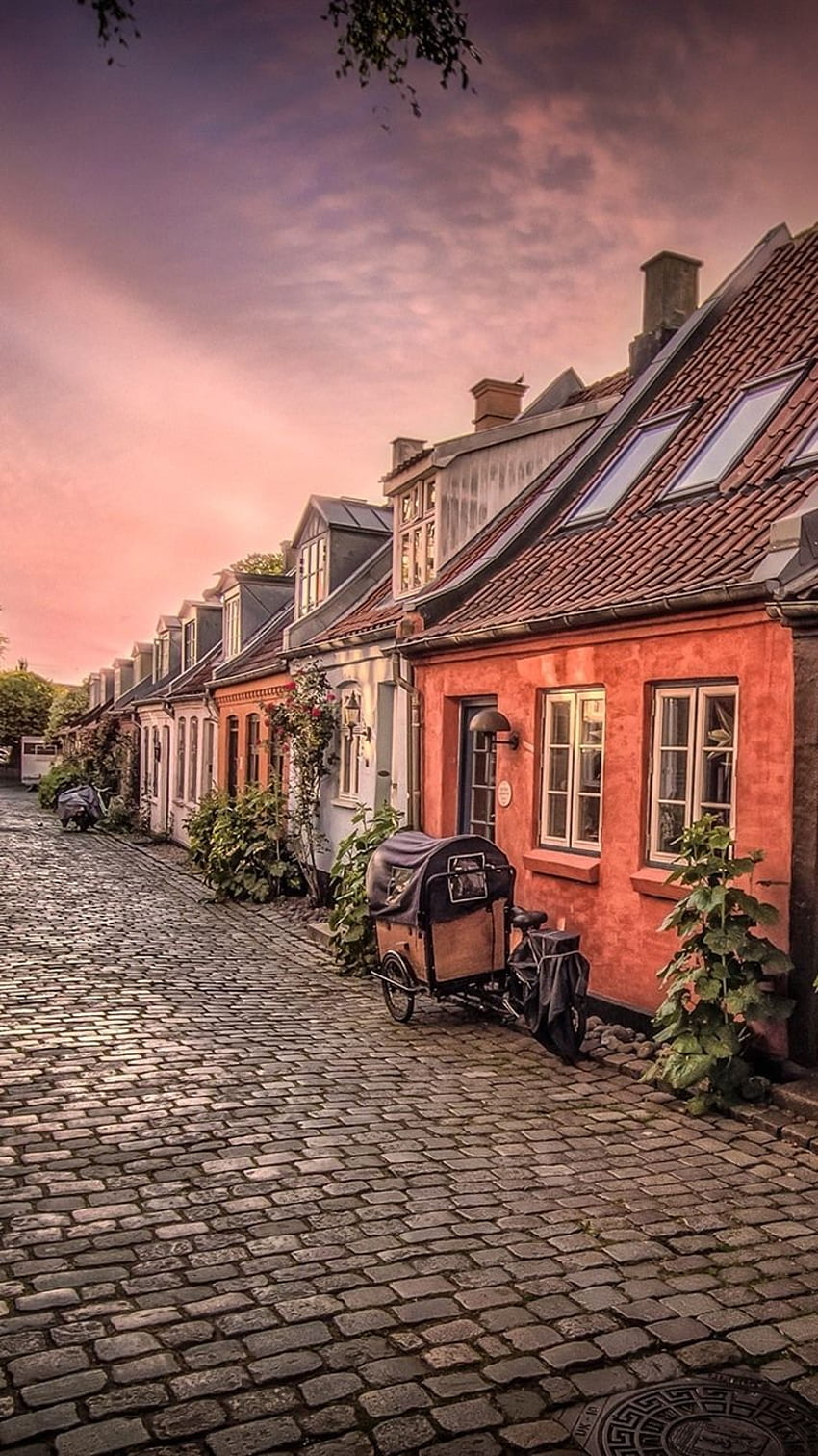 Denmark, Aarhus, Bike, Houses, Street IPhone 8 7 6 6S , Background HD phone wallpaper
