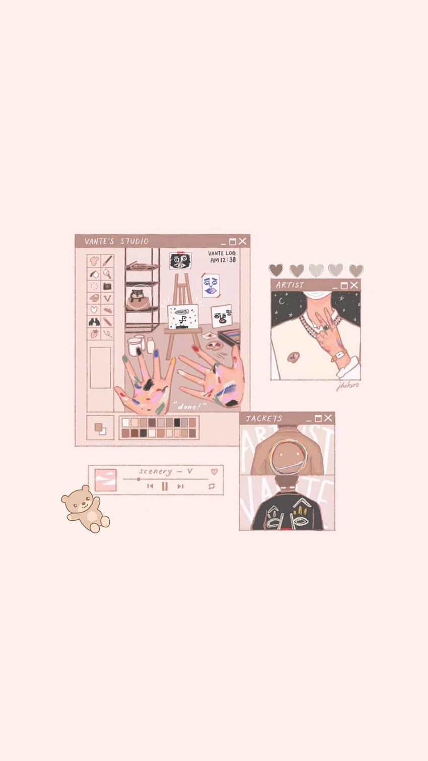 Taehung, army, bts, V, brown aesthetic, teddy bear HD phone wallpaper