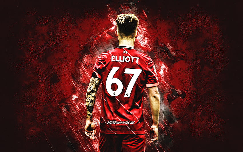 Harvey Elliott, Liverpool FC, angielski piłkarz, pomocnik, tło z czerwonego kamienia, Premier League, piłka nożna, Anglia Tapeta HD