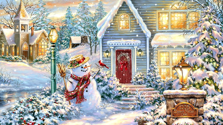 Дом за Коледа, зима, празници, зимни празници, атракции в сънища, църкви, картини, къщи, снежен човек, любов четири сезона, коледна елха, коледа, сняг, коледа и нова година, дом HD тапет