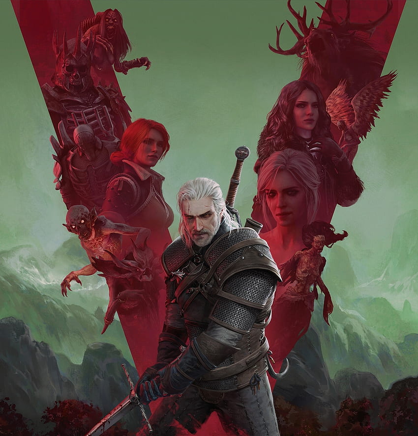 The Witcher 3: Wild Hunt, Kunst zum 5. Jahrestag, Krieger mit weißen Haaren HD-Handy-Hintergrundbild