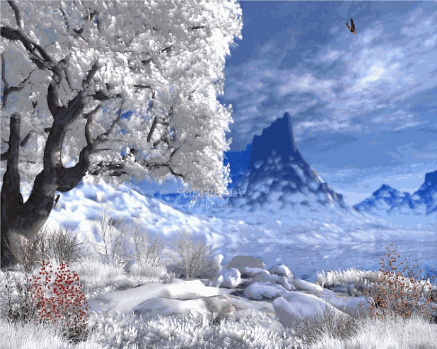 winter lake, winter, time, mountains, lake, tree HD wallpaper
