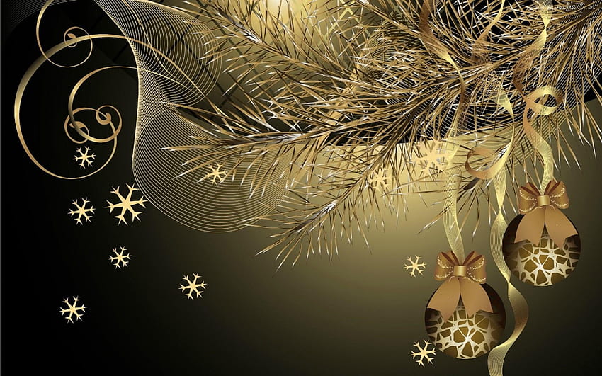 ✰.Christmas Chic Balls.✰, winter, holidays, festival, cute, ribbons, bows, gold, xmas, snowflakes, christmas chic balls, happy, new year, christmas tree, golden, sweet, ornaments, seasons greetings, balls, beautiful, merry, pretty, christmas, 2013, branches, hang, decorations, lovely, chic HD wallpaper