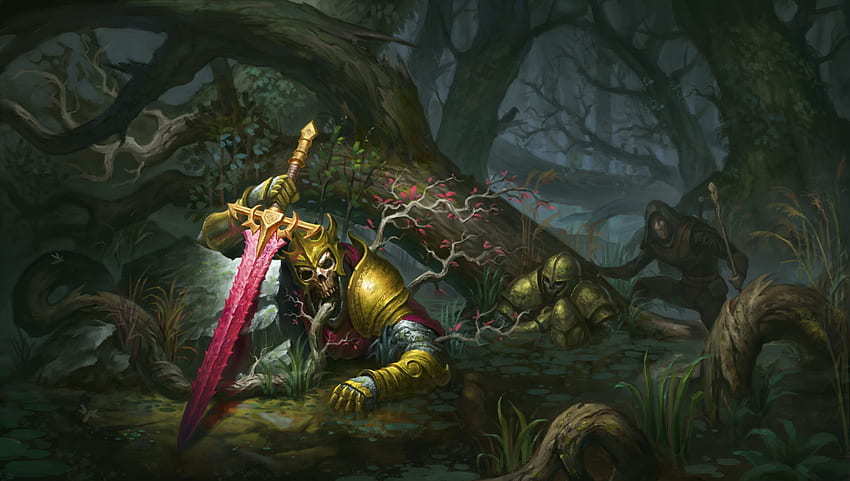 Dead King, Forests, Swords, Skeleton, Armor. Mocah HD wallpaper