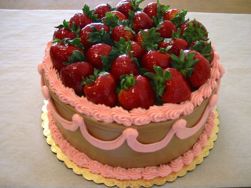 Gâteau aux fraises fraîches, sucré, délicieux, crémeux, agréable Fond d'écran HD