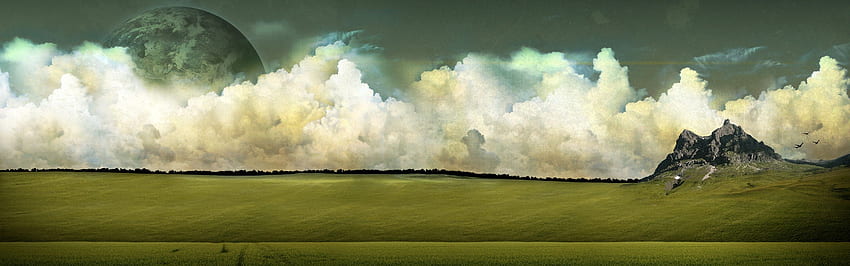 равнина гора облака обои для ноутбука, 3840х1080 HD wallpaper
