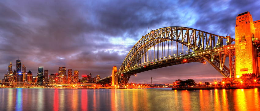 Facebook Cover Attraktiver Sonnenuntergang auf der Sydney Harbour Bridge Fantastisch aussehendes Opernhaus Neueste HD-Hintergrundbild