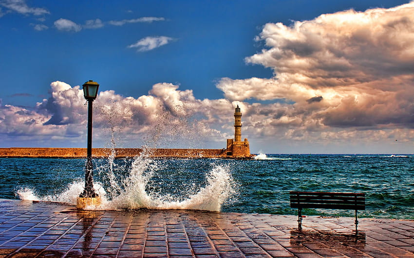 nature, Architecture, Landscape, Clouds, Horizon, Crete, Greece HD wallpaper