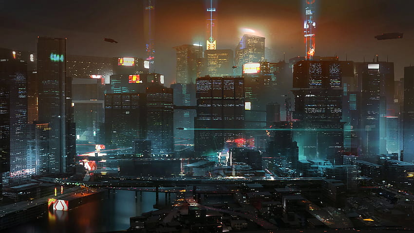 yeni Cyberpunk 2077 konsept çizimi, Cyberpunk 2077 Night City HD duvar kağıdı