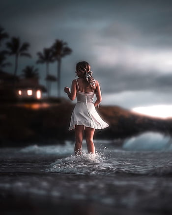 woman standing, vsco, instagram, cute, ocean, dress HD phone ...