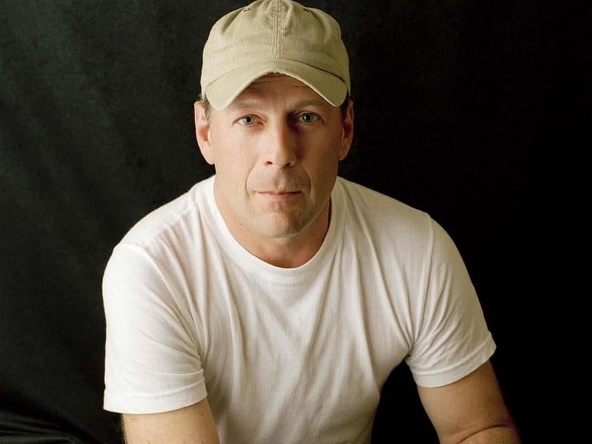 Bruce Willis, blue eyes, hard, actor, white t-shirt, male, handsome HD wallpaper