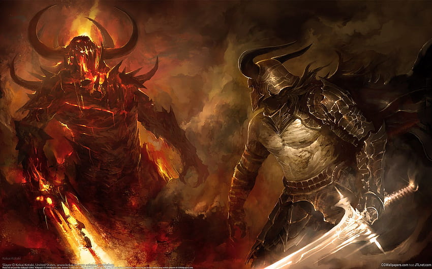 demonios Batalla Lucha Espadas Demon Knight. Ilustración de fantasía, Guerras de gremios, Ángeles y demonios, Caballero malvado fondo de pantalla