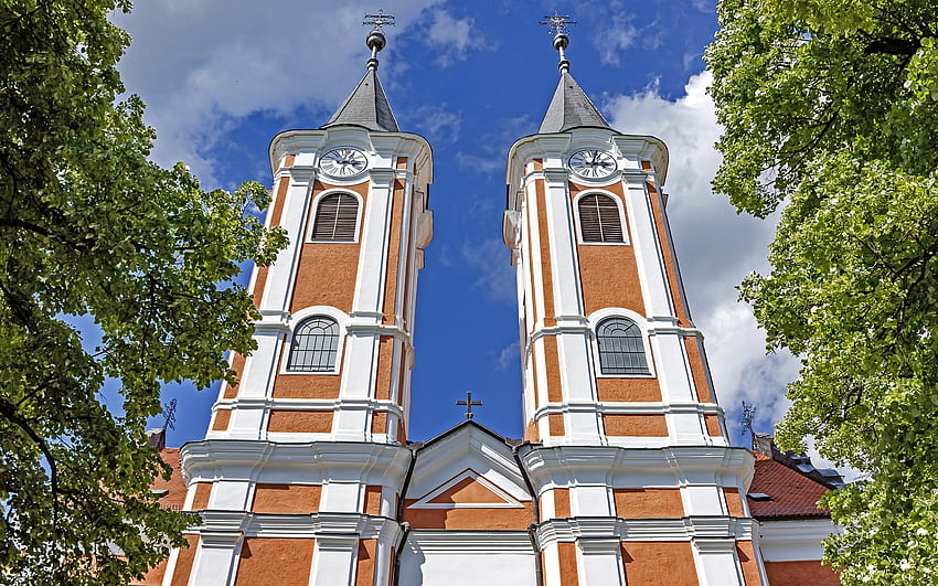 Kirchtürme, Himmel, Kirche, Türme, Uhren HD-Hintergrundbild