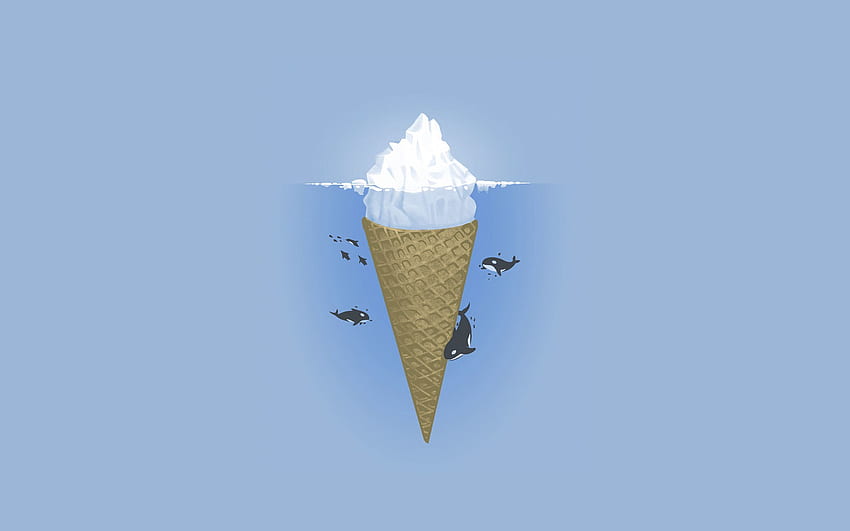 Minimalism, Sea, Ice Cream, Killer Whales, Ocean, Iceberg HD wallpaper