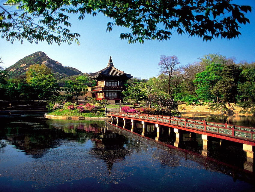 Дворецът Gyeongbokgung, Сеул, Южна Корея. Корейски туристически атракции, красиви места, Корея HD тапет