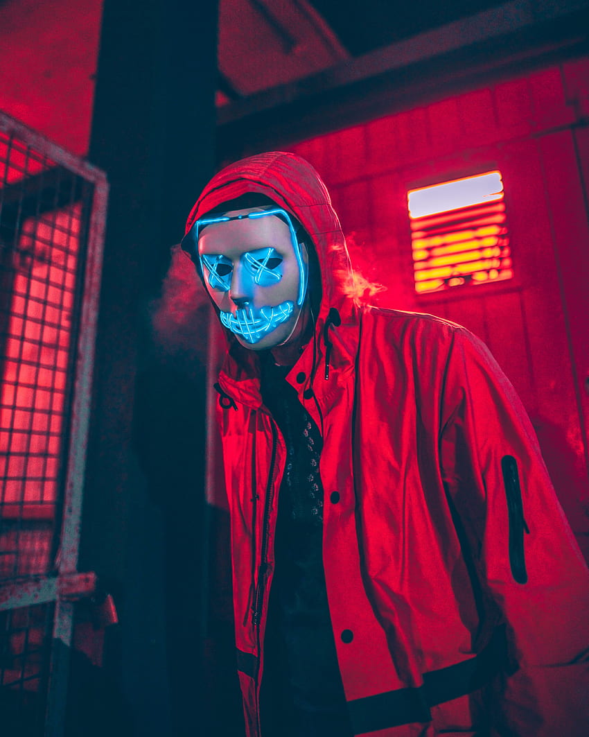 Mask, Human, Person, Hood, Neon Mask HD phone wallpaper