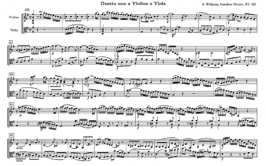 Duetto uno a Violino e Viola, notes, white, musical notes, music partition, wolfgang amadeus mozart, amadeus, classical, austria, music, note, black and white, mozart, composer HD wallpaper