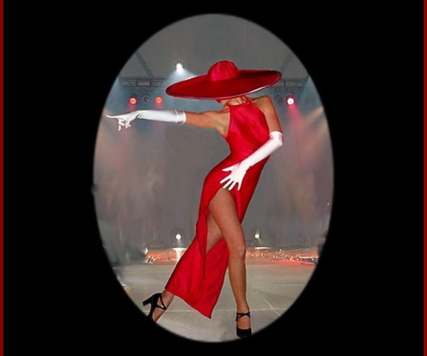 KLASA w kolorze CZERWONYM, białe rękawiczki, taniec, klasa, czerwona czapka, czerwona sukienka, kobieta Tapeta HD