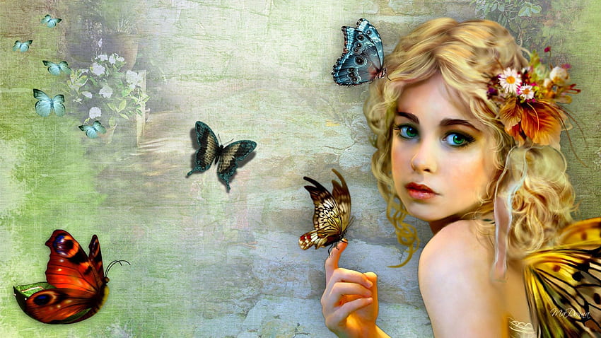 Buttrfly Fairy, peri, gadis cantik, kupu-kupu, fantasi, pixie, wanita, fae Wallpaper HD