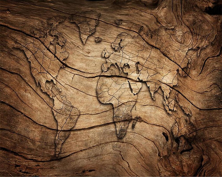 Fond de carte du monde de grain de bois vintage personnalisé 3D Fond d'écran HD