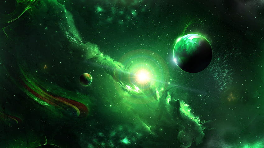 Galaxie espace vert, galaxie vert foncé Fond d'écran HD
