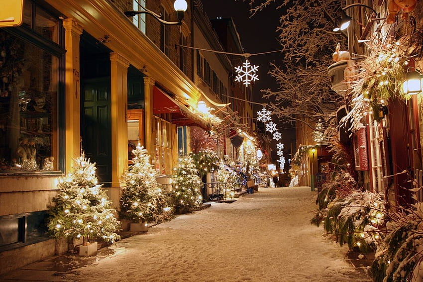 Other: Christmas Quebec City Canada Street Decoration Snow Winter HD wallpaper