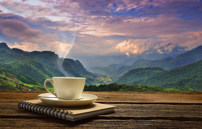 fajar, kopi, pagi, Piala, panas, cangkir kopi, selamat pagi untuk , bagian настроения Wallpaper HD