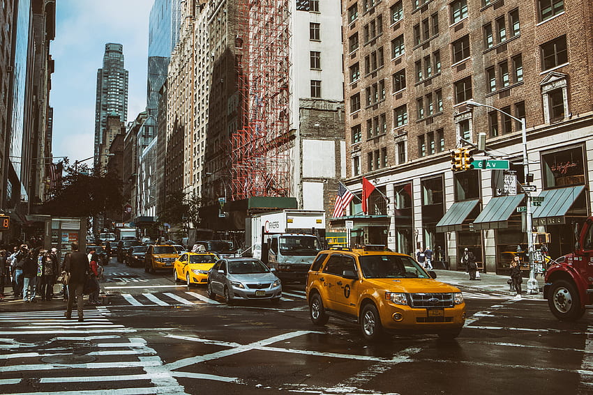 Автомобили, коли, улица, Ню Йорк, Манхатън HD тапет