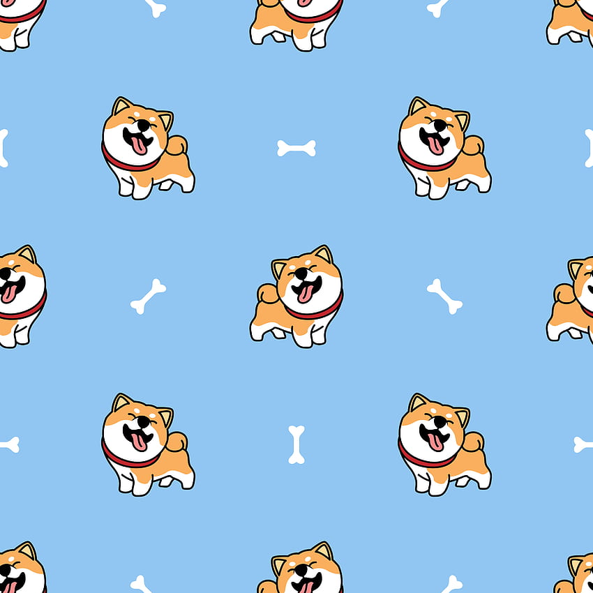 Lustiger shiba inu hund lächelndes nahtloses muster der karikatur - HD-Handy-Hintergrundbild