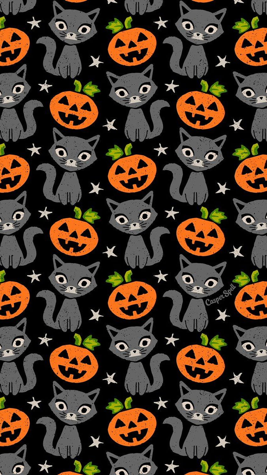 Casper Spell - 60's Witchy Cat & Halloween Pumpkins pattern. Feel to save as your phone lock screen. *For Personal Use ONLY. Enjoy! HD phone wallpaper