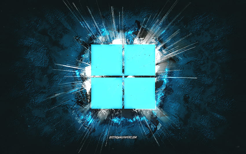 Windows 11 로고, 그런지 아트, Windows, 블루 스톤 배경, Windows 11 블루 로고, Windows 11, 크리에이티브 아트, Windows 11 그런지 로고, Windows 로고 HD 월페이퍼