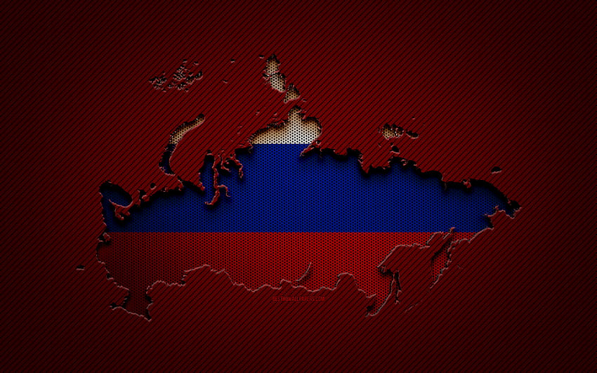 Russland-Karte, europäische Länder, russische Flagge, roter Karbonhintergrund, Russland-Kartensilhouette, Russland-Flagge, Europa, russische Karte, Russland, Flagge Russlands HD-Hintergrundbild