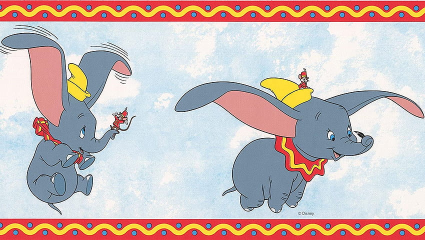 Dumbo the Elephant Disney Cartoon Border – biały, niebieski, czerwony – pokój dziecięcy, rolka 15' x 7'' : narzędzia i majsterkowanie, Baby Dumbo Tapeta HD