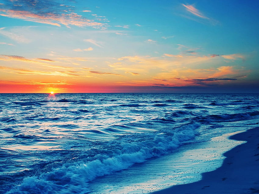 Ocean Sunset Art Background for Powerpoint Templates, Blue Sunset ...
