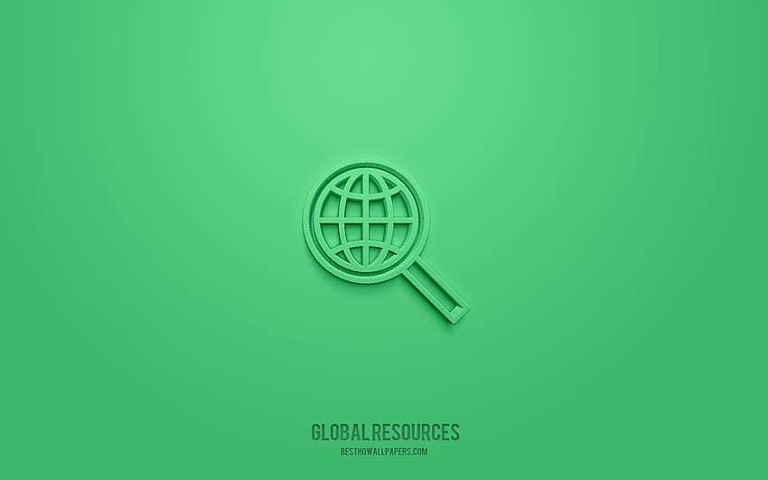 Global Resources 3d icon, green background, 3d symbols, Global Resources, Ecology icons, 3d icons, Global Resources sign, Ecology 3d icons HD wallpaper