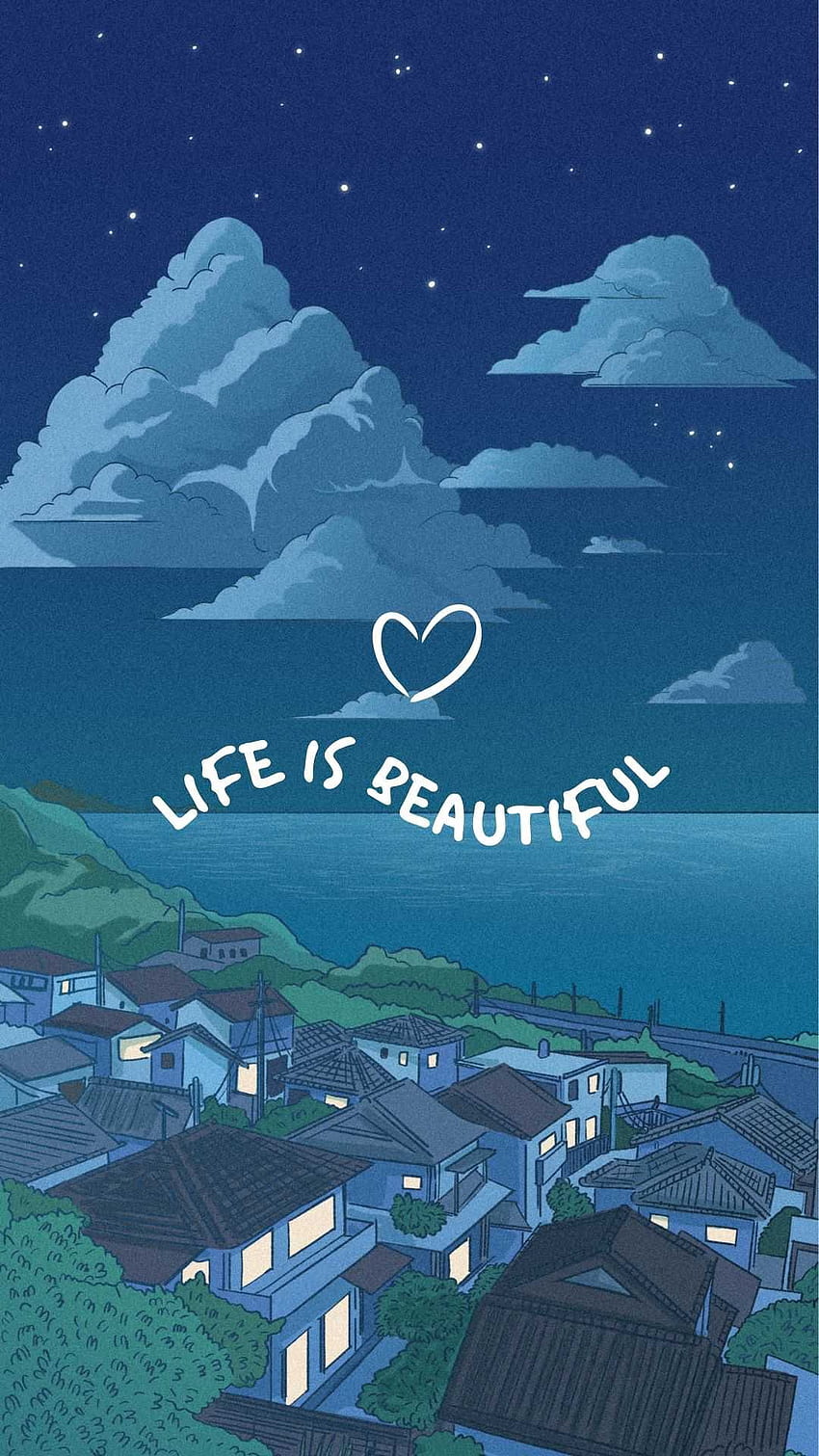 Das Leben ist schön, Atmosphäre, Himmel, Stadt, Japan, Nacht, Anime, Lichter, Meer HD-Handy-Hintergrundbild